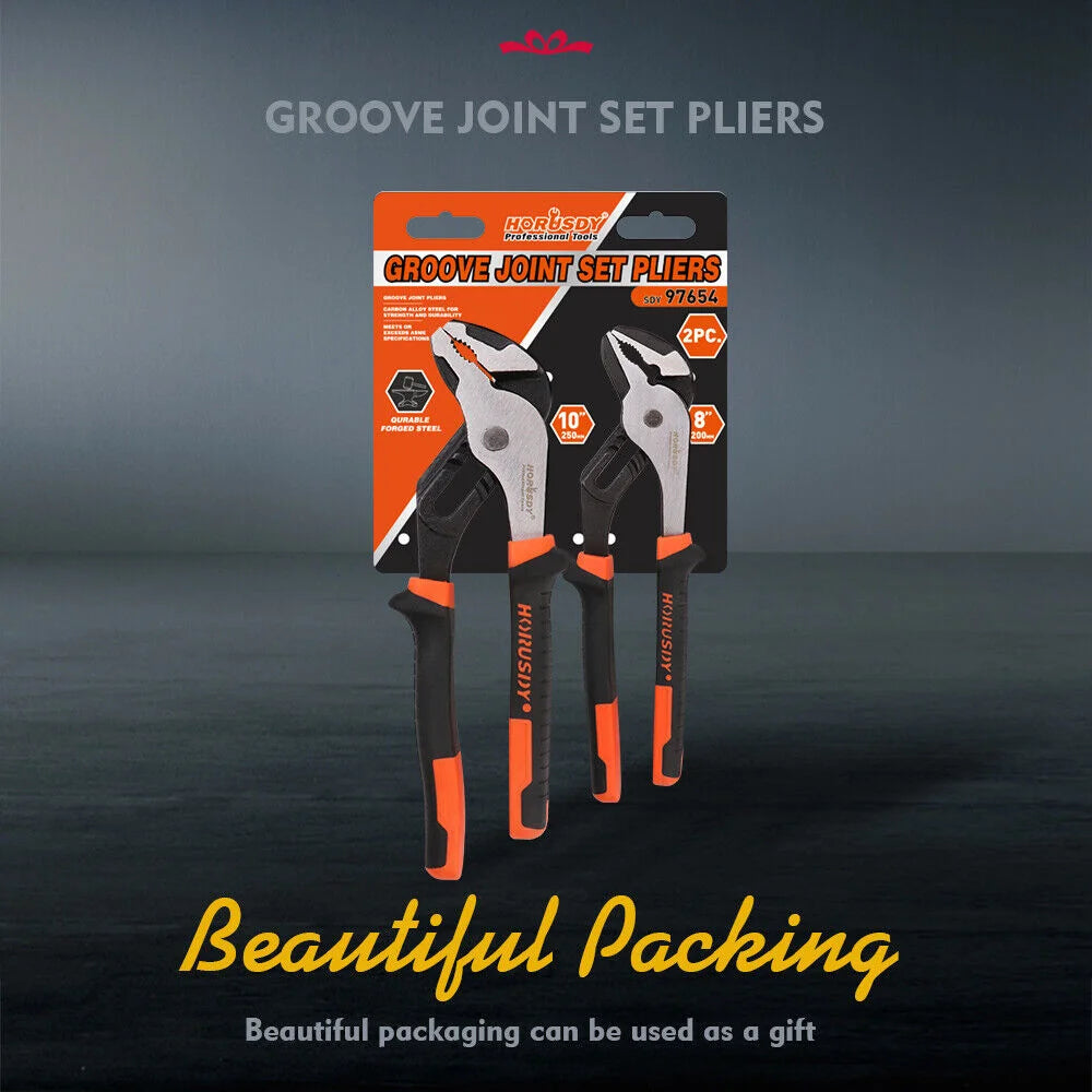 Groove Joint Pliers Set 2Pc Multi Grip Heavy Duty Non-Slip
