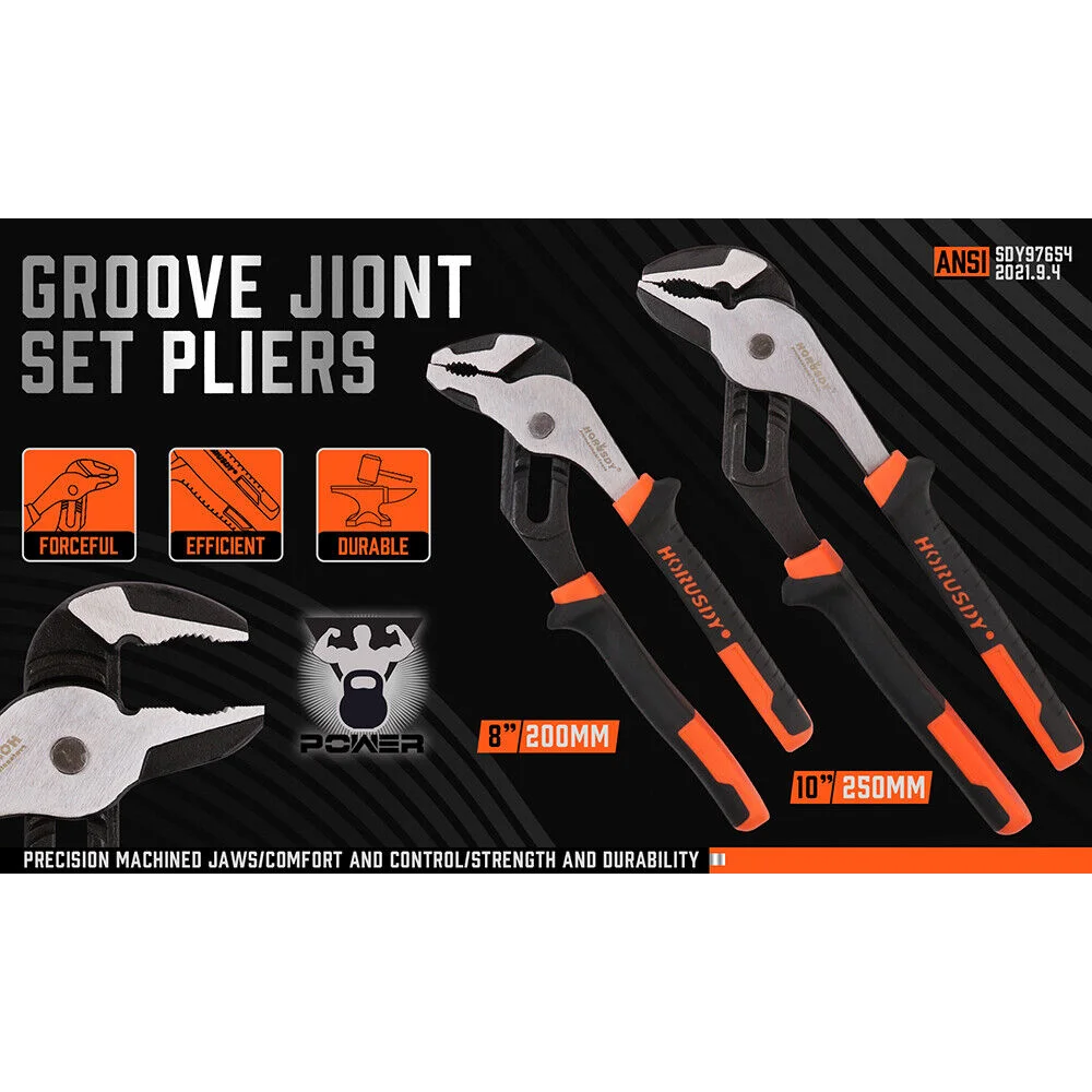 Groove Joint Pliers Set 2Pc Multi Grip Heavy Duty Non-Slip