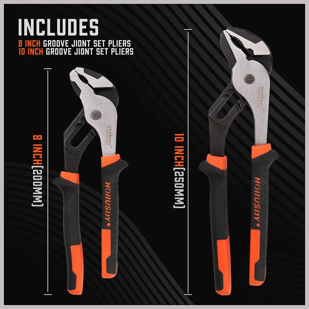 Groove Joint Pliers Set 2Pc Multi Grip Heavy Duty Non-Slip