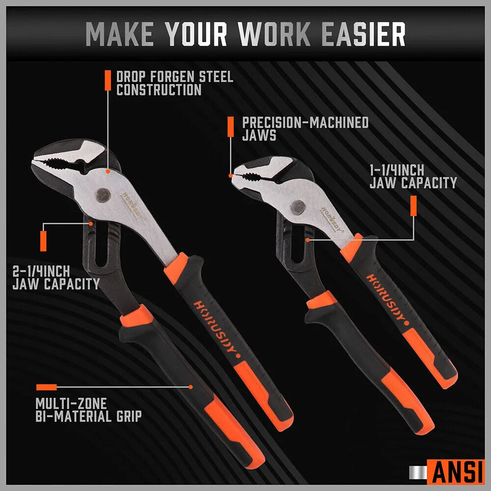 Groove Joint Pliers Set 2Pc Multi Grip Heavy Duty Non-Slip