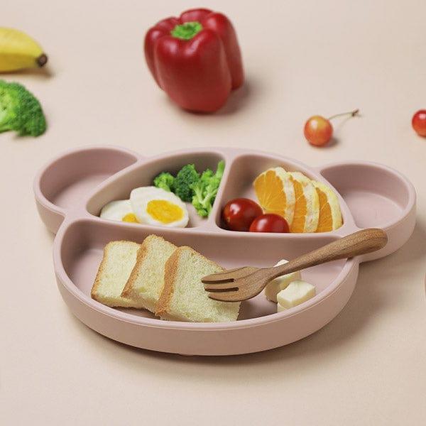 Grosmimi Bear Silicone Suction Food Plate with Silicone Lid Vanilla
