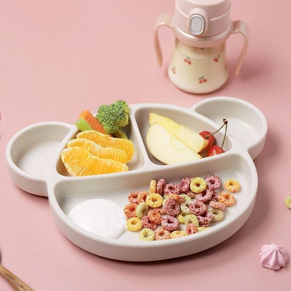 Grosmimi Bear Silicone Suction Food Plate with Silicone Lid Oatmeal