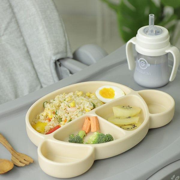 Grosmimi Bear Silicone Suction Food Plate with Silicone Lid Oatmeal