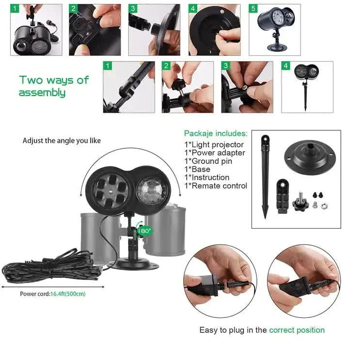 Ground Insert Outdoor Waterproof Lawn Dual-Tube Projection