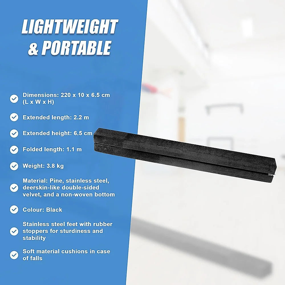 Gymnastics Folding Balance Beam 2.2m - Black Synthetic