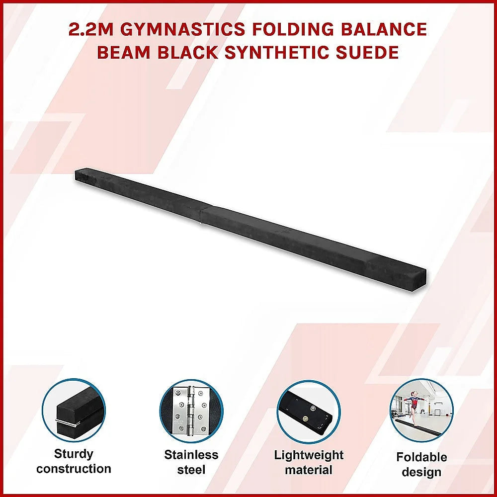 Gymnastics Folding Balance Beam 2.2m - Black Synthetic
