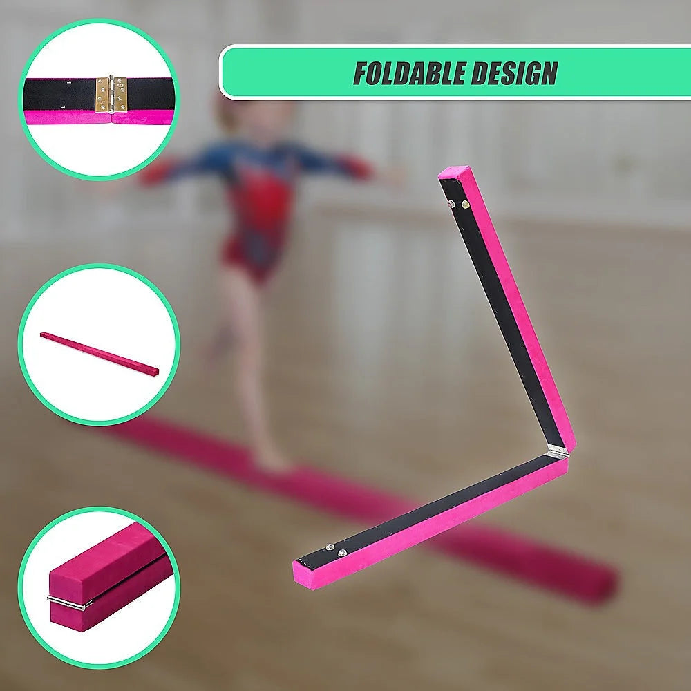 Gymnastics Folding Balance Beam 2.2m - Pink Synthetic Suede