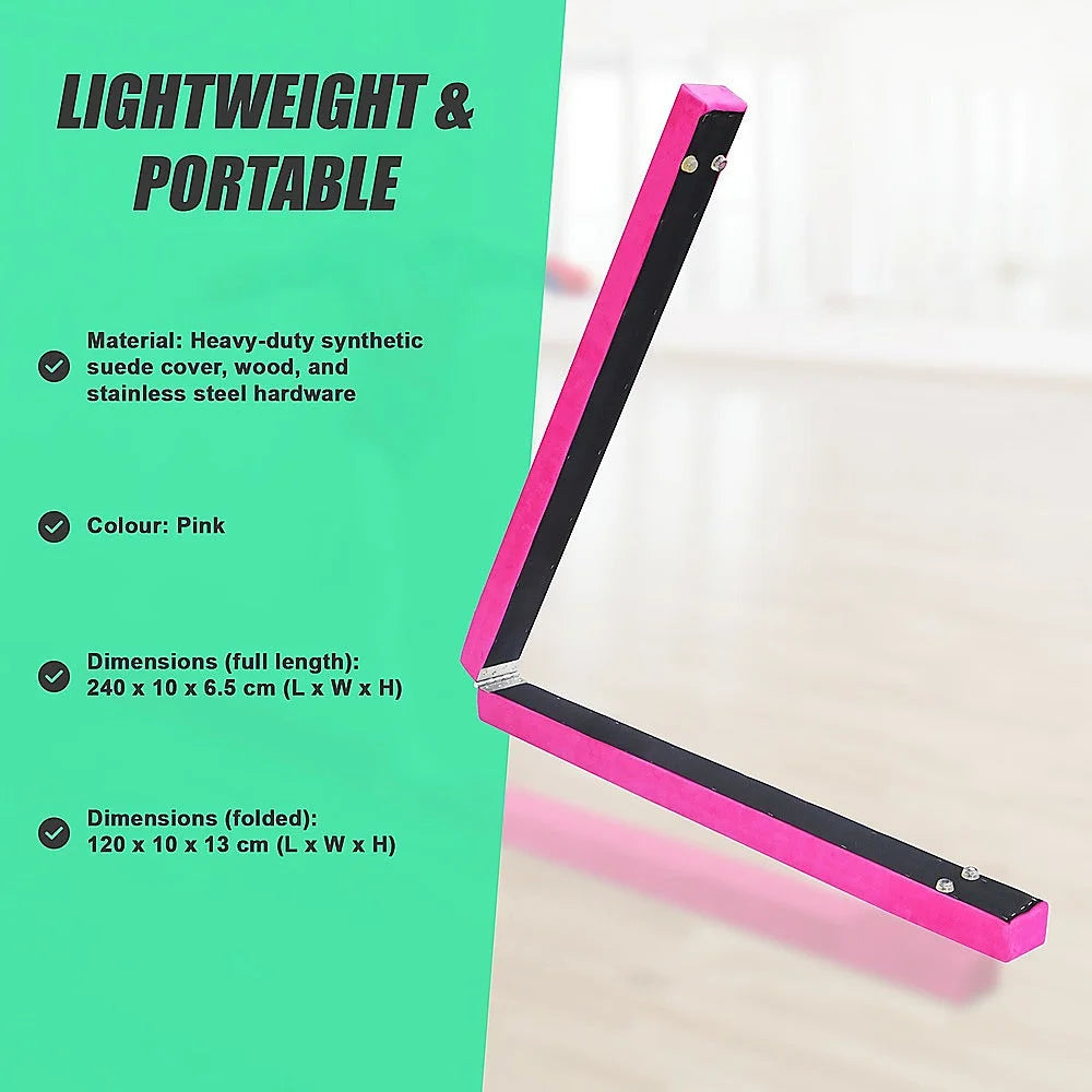Gymnastics Folding Balance Beam 2.2m - Pink Synthetic Suede