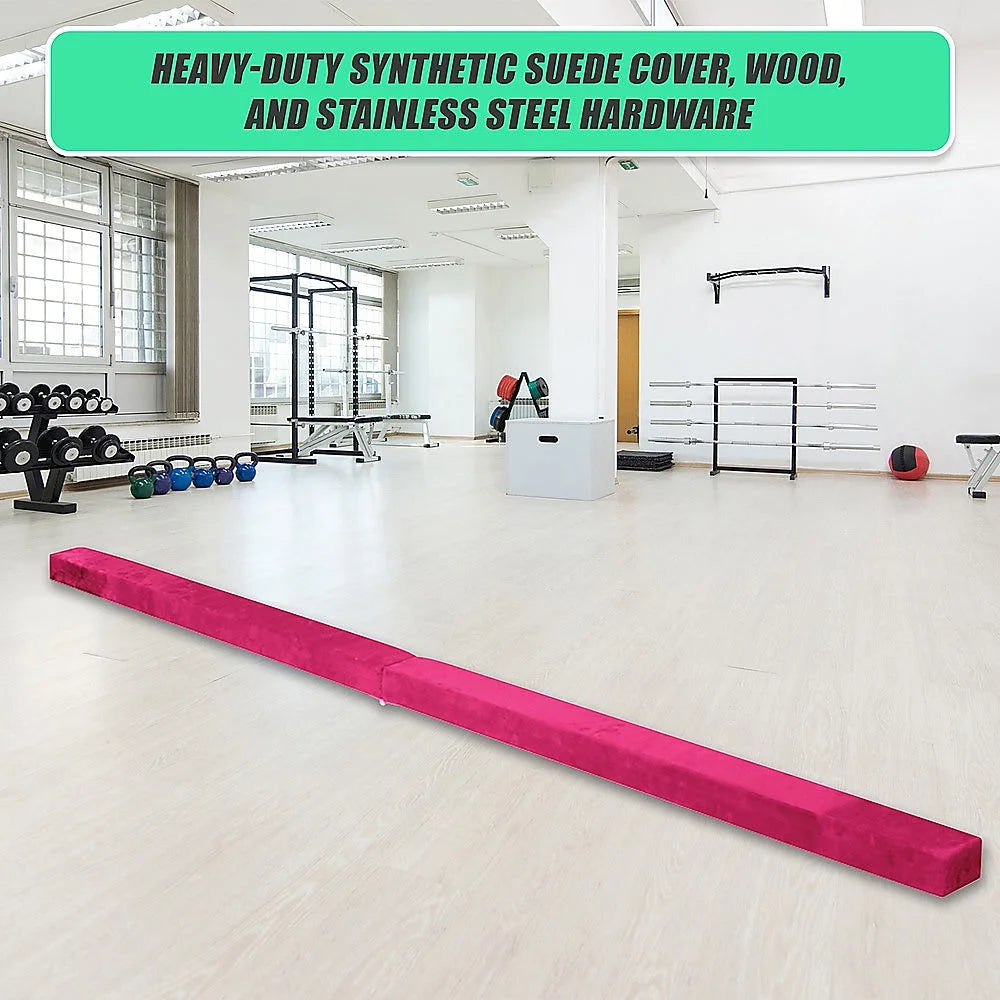 Gymnastics Folding Balance Beam 2.2m - Pink Synthetic Suede
