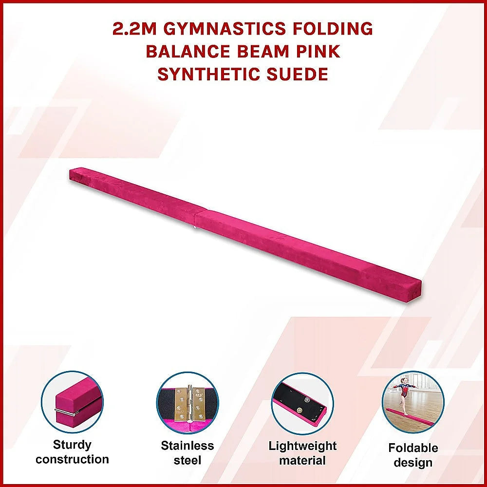 Gymnastics Folding Balance Beam 2.2m - Pink Synthetic Suede