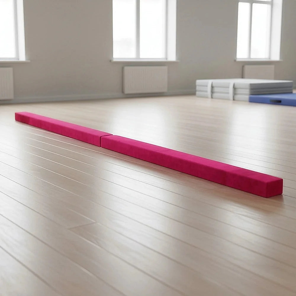Gymnastics Folding Balance Beam 2.2m - Pink Synthetic Suede