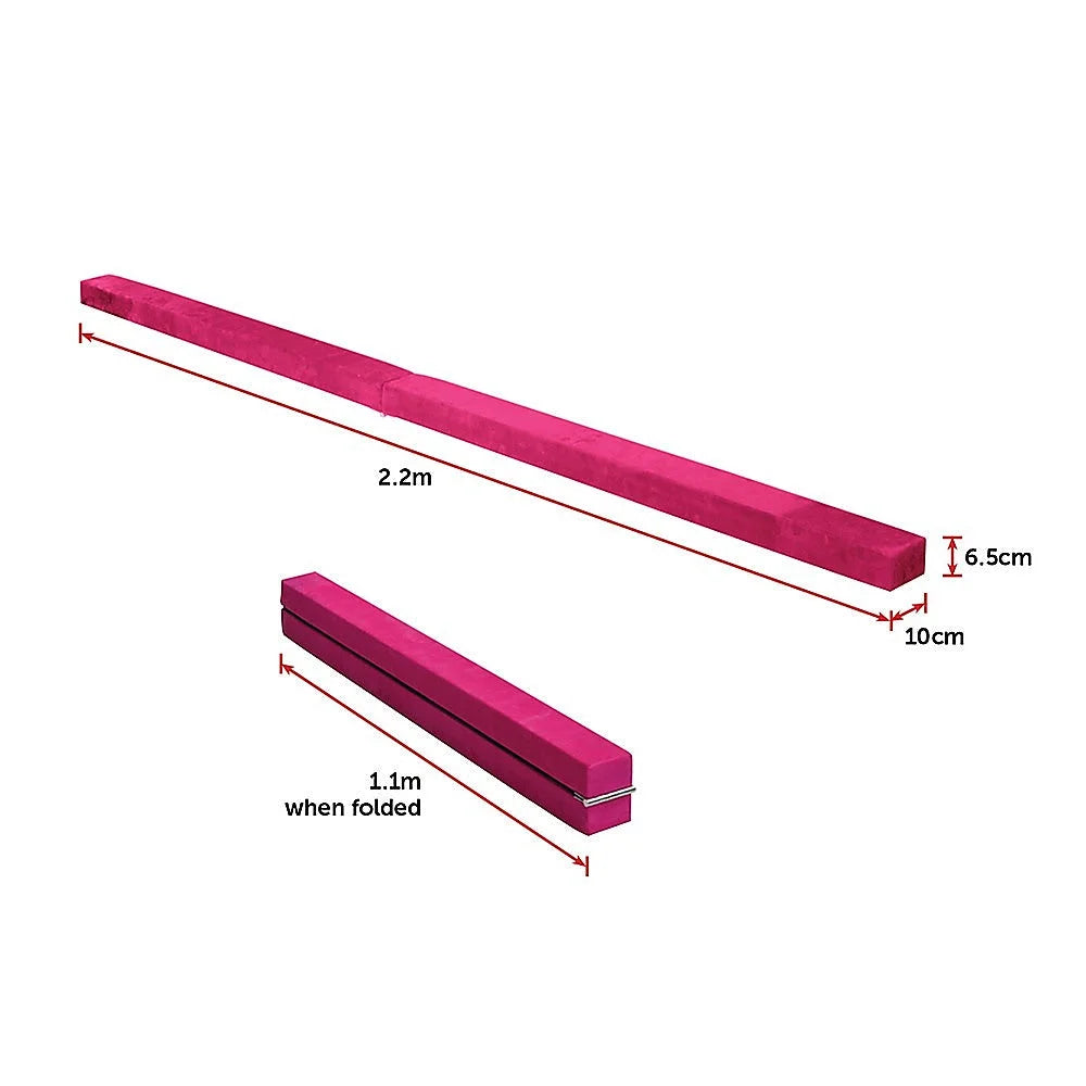 Gymnastics Folding Balance Beam 2.2m - Pink Synthetic Suede