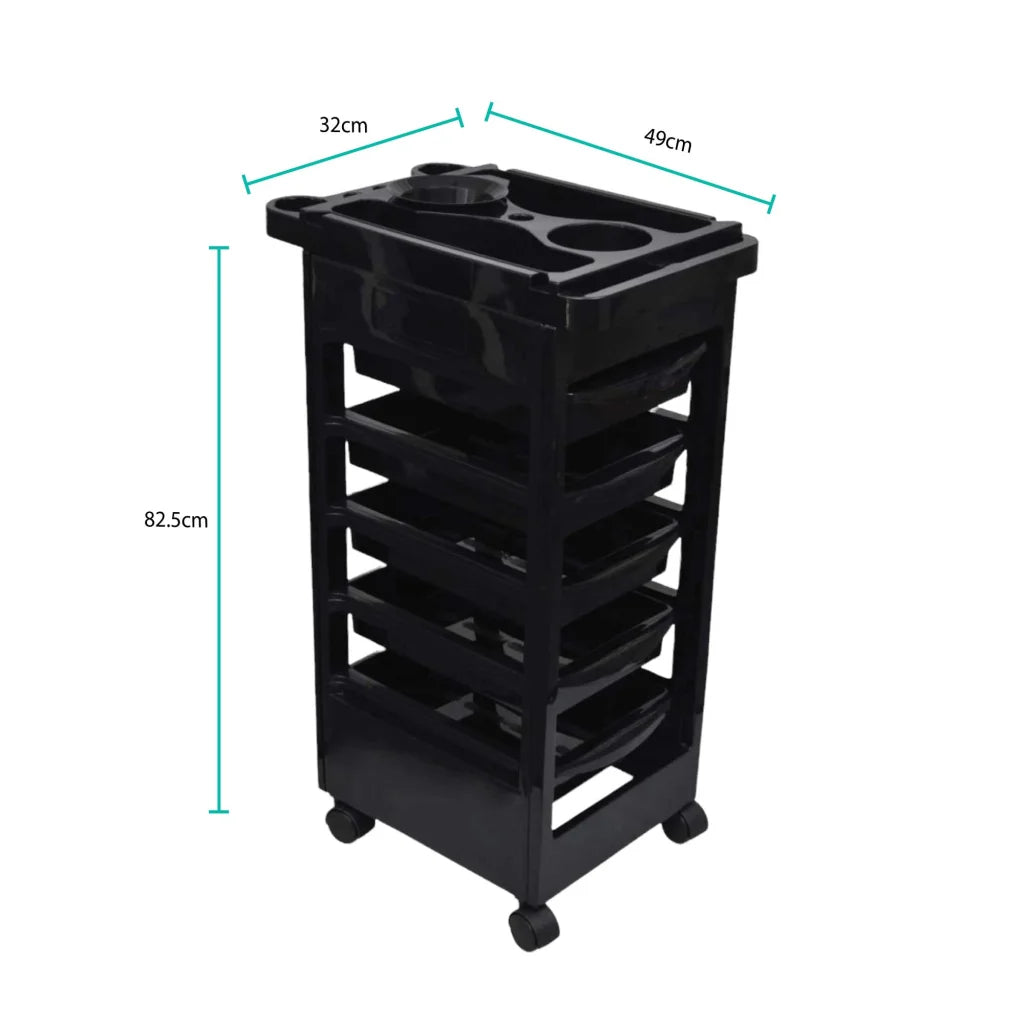 Hairdressing Trolley Six Tier Black 82x49x32cm