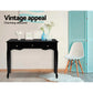 Black wooden console table with long side table and drawer front