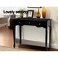 Console table with narrow table top and storage drawer