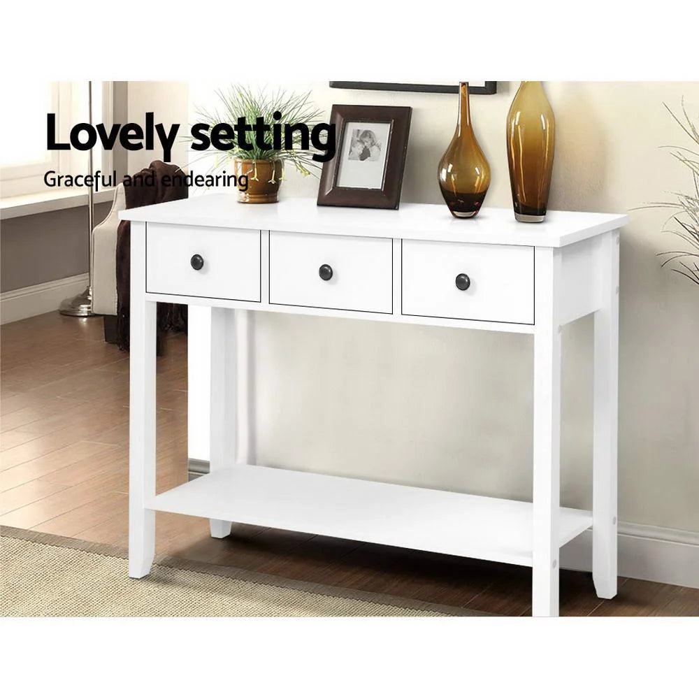 Desk with hallway console table entry display