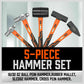 Hammer Set 5Pc Rubber Ball Pein Sledge Cross Pein Mallet