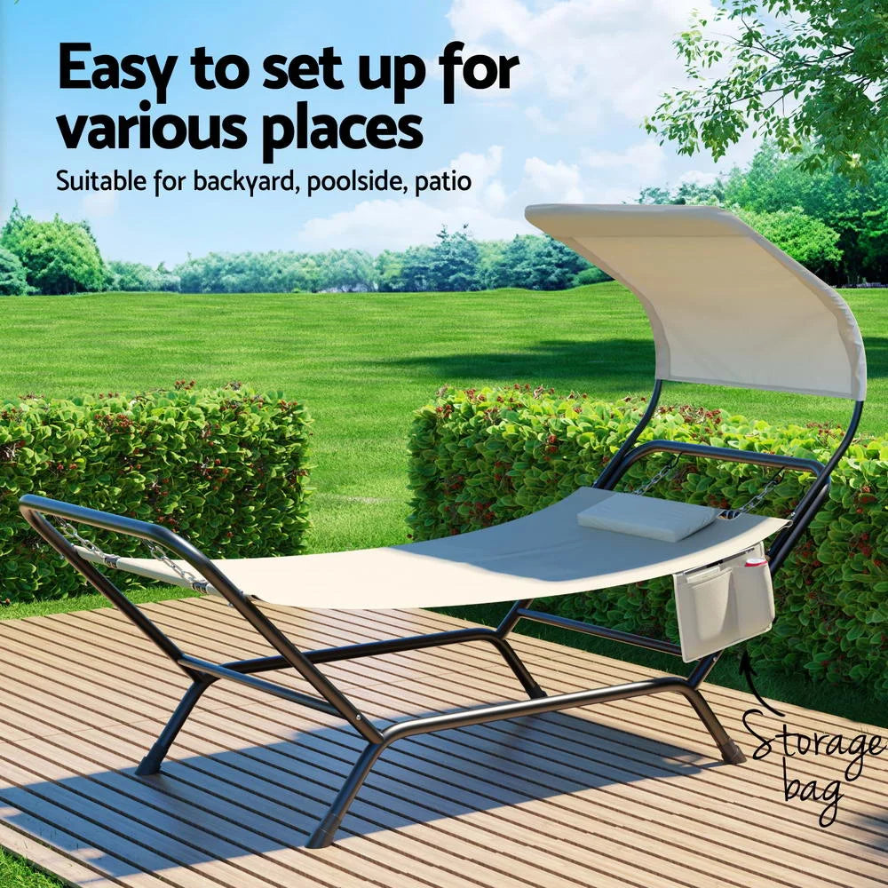 Hammock Bed with Stand Sun Lounge Chair - Beige - Home &