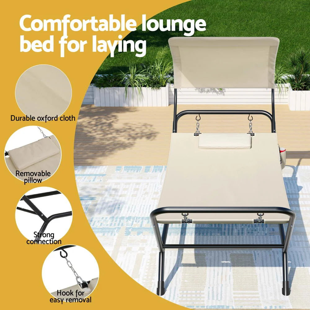 Hammock Bed with Stand Sun Lounge Chair - Beige - Home &