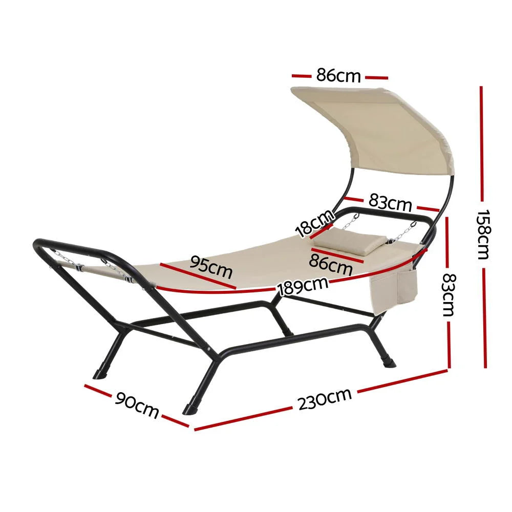 Hammock Bed with Stand Sun Lounge Chair - Beige - Home &