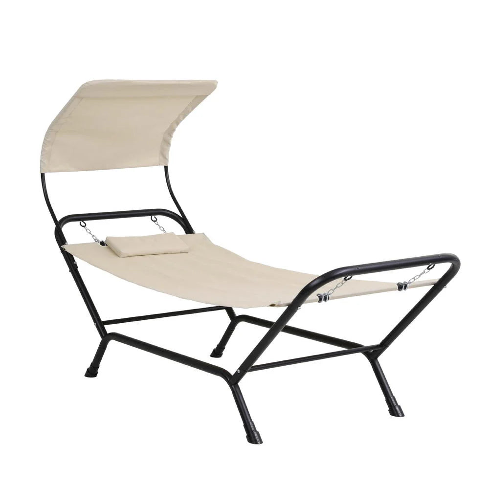Hammock Bed with Stand Sun Lounge Chair - Beige - Home &