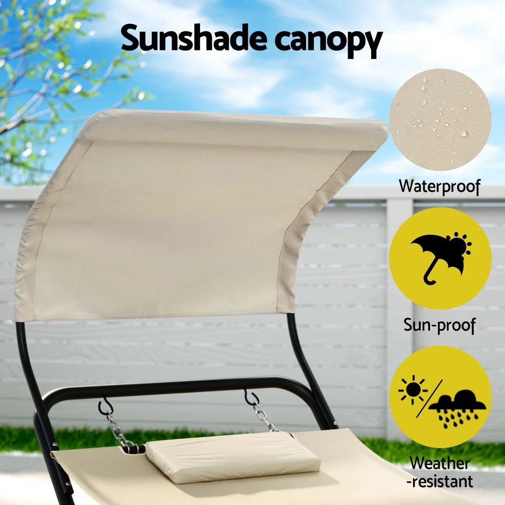 Hammock Bed with Stand Sun Lounge Chair - Beige - Home &