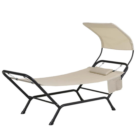 Hammock Bed with Stand Sun Lounge Chair - Beige - Home &