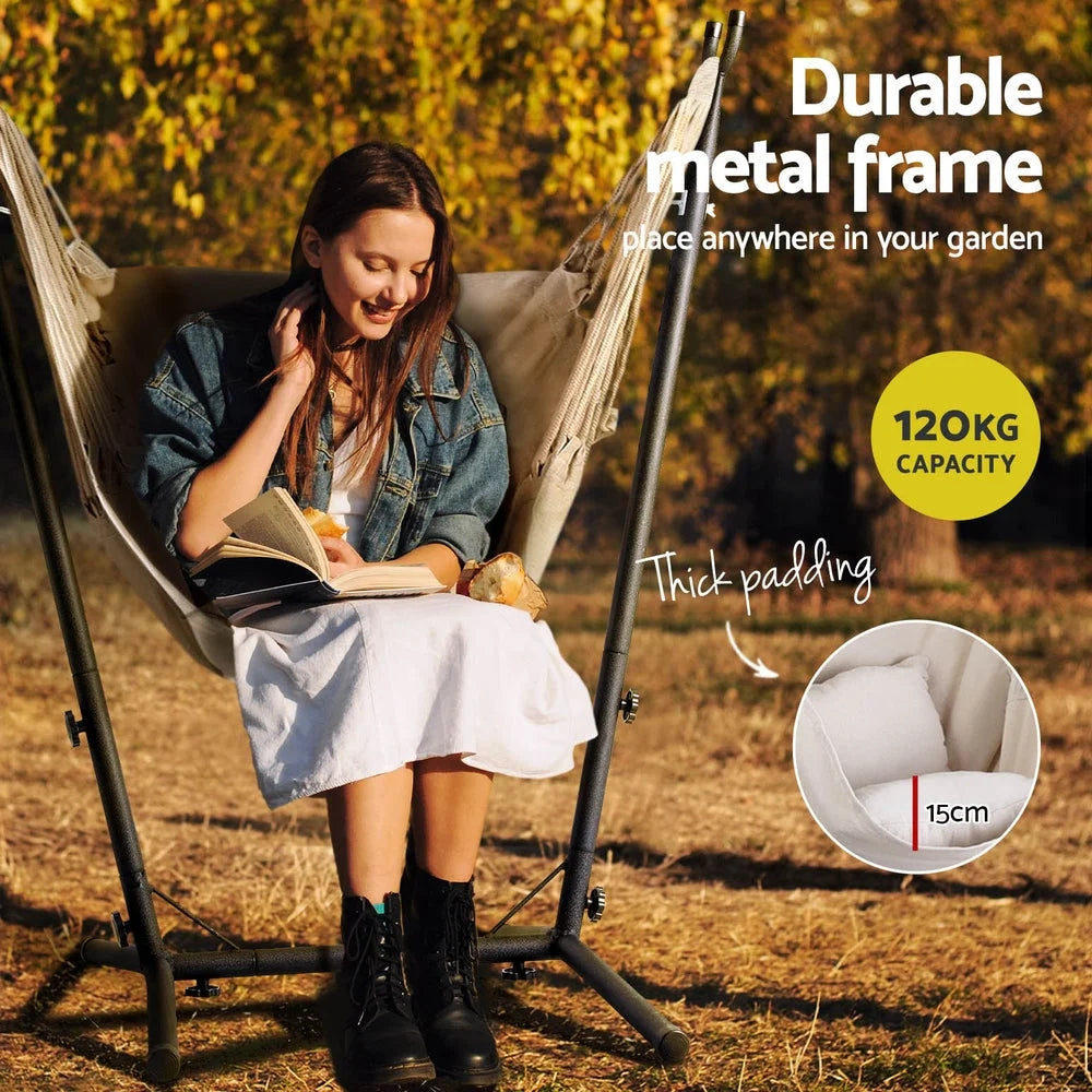 Hammock Chair Outdoor Camping Hanging with Stand - Cream