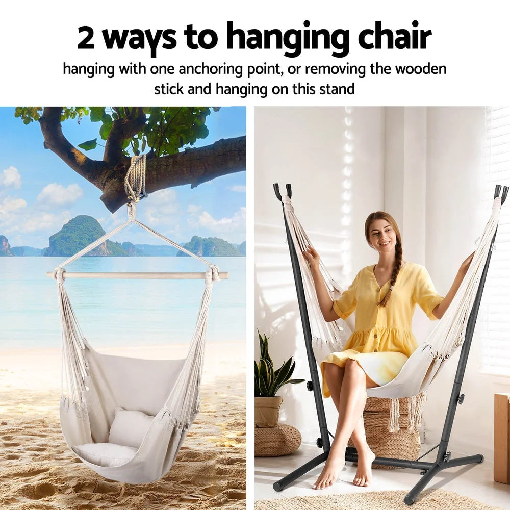 Hammock Chair Outdoor Camping Hanging with Stand - Cream