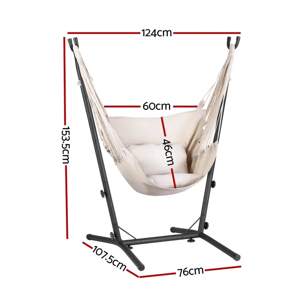 Hammock Chair Outdoor Camping Hanging with Stand - Cream