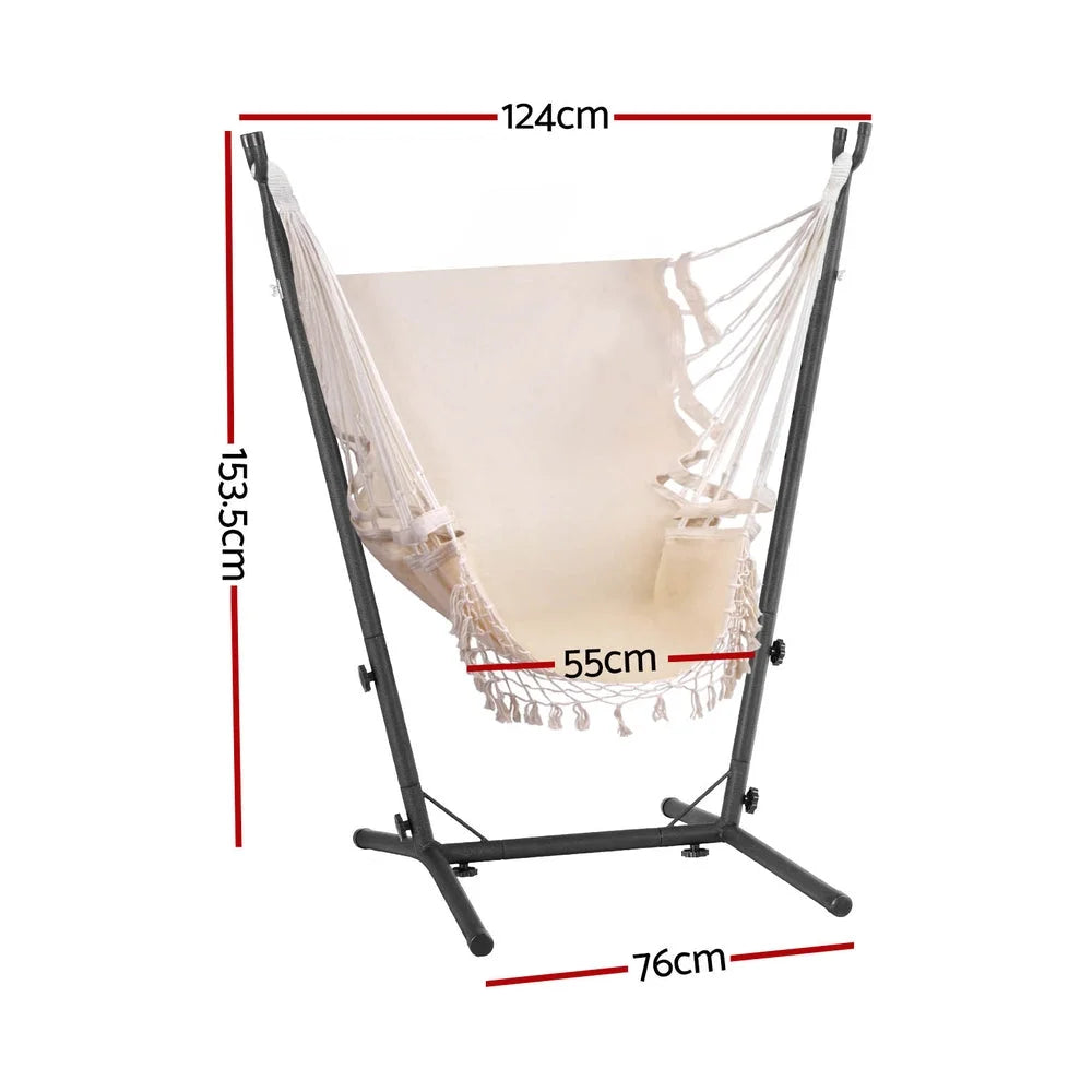 Hammock Chair Outdoor Camping Hanging with Stand - Cream