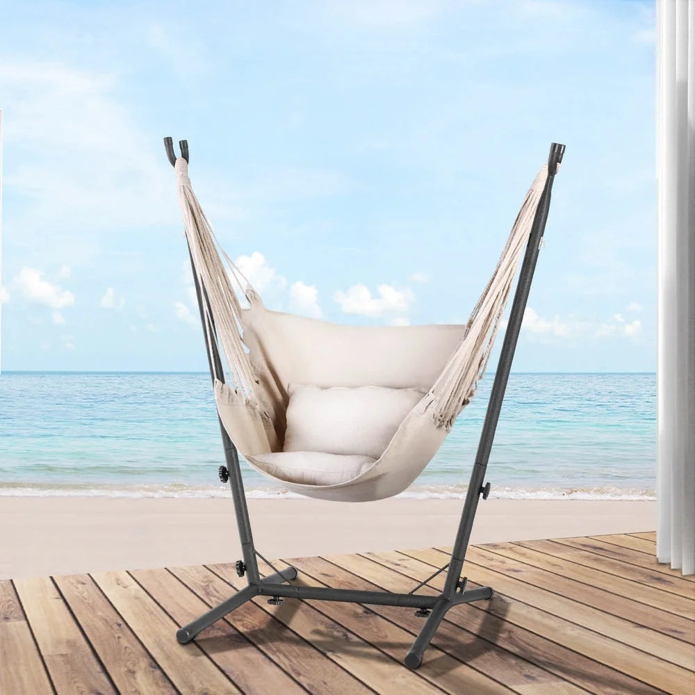 Hammock Chair Outdoor Camping Hanging with Stand - Cream
