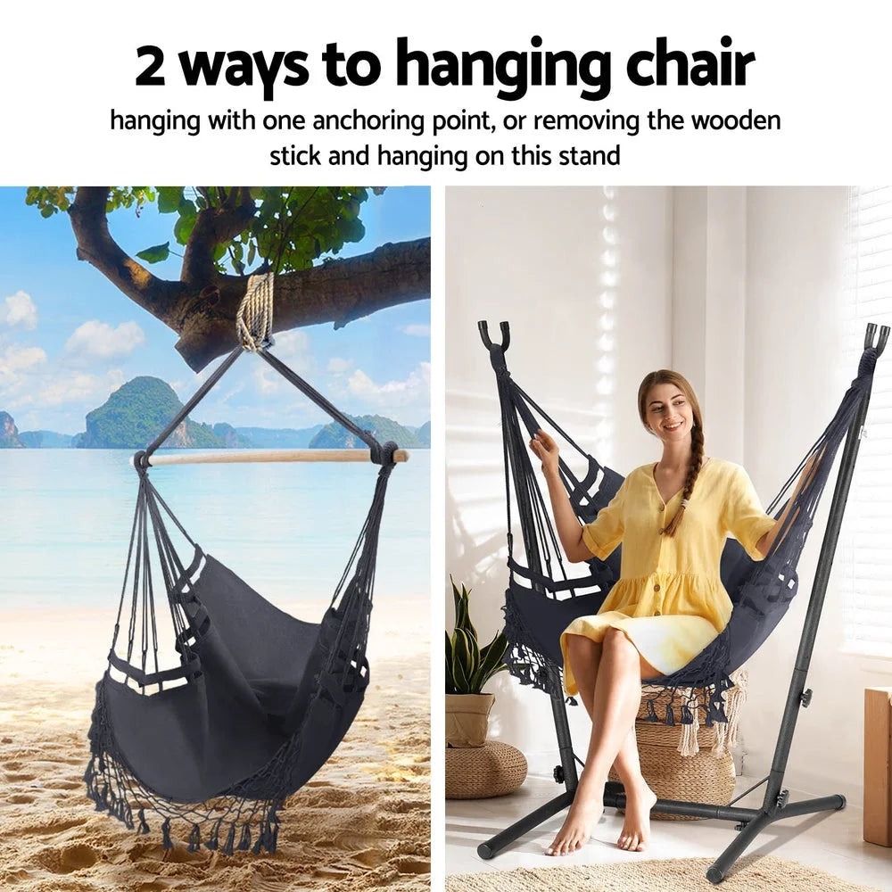 Hammock Chair Outdoor Camping Hanging with Stand - Grey
