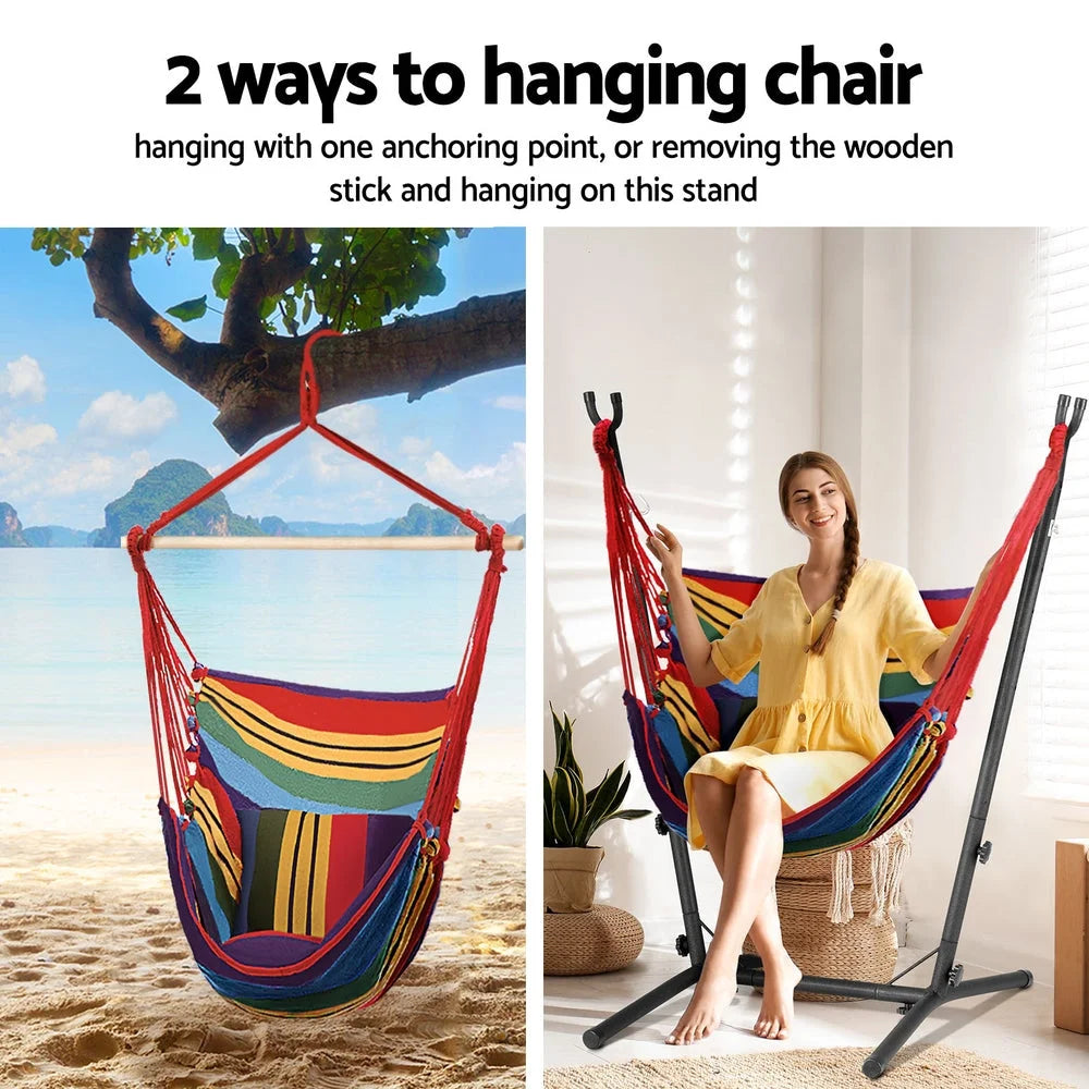 Hammock Chair Outdoor Camping Hanging with Stand - Rainbow