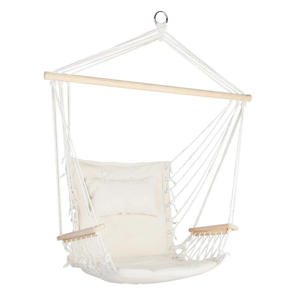 Cream chair with hammock hanging swing living