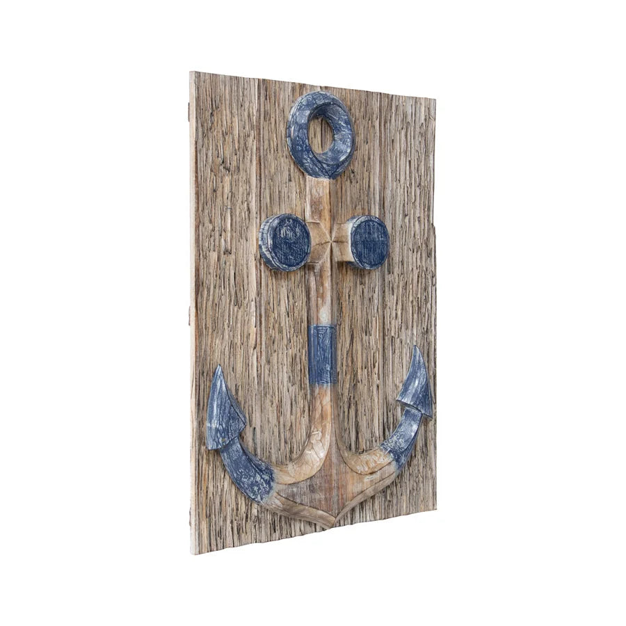 Hand-Carved Anchor Plaque Wall Art 40x60cm - Home & Garden