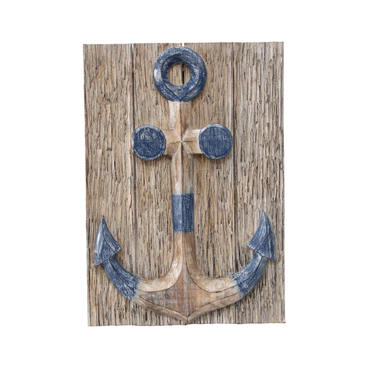 Hand-Carved Anchor Plaque Wall Art 40x60cm - Home & Garden