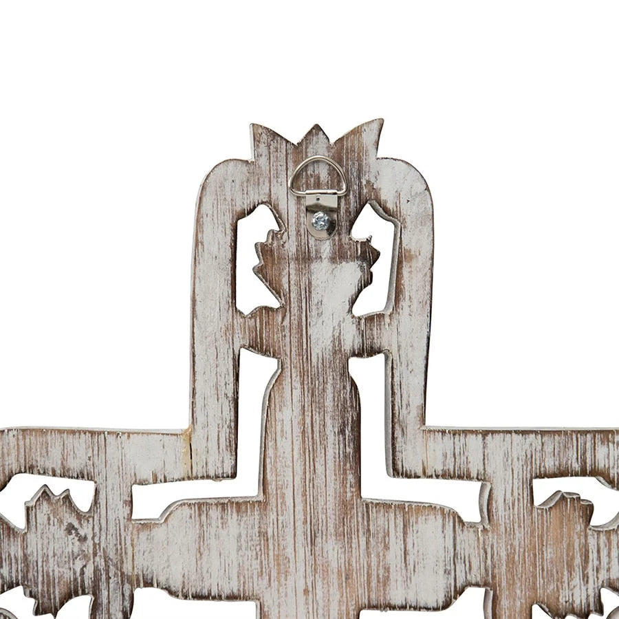 Hand-Carved Cross W Fleur-De-Lis Wall Art 25x40cm - Home &