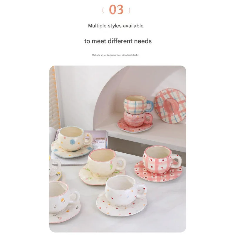 Hand-Painted Ceramic Coffee Cup and Saucer Set - Vintage
