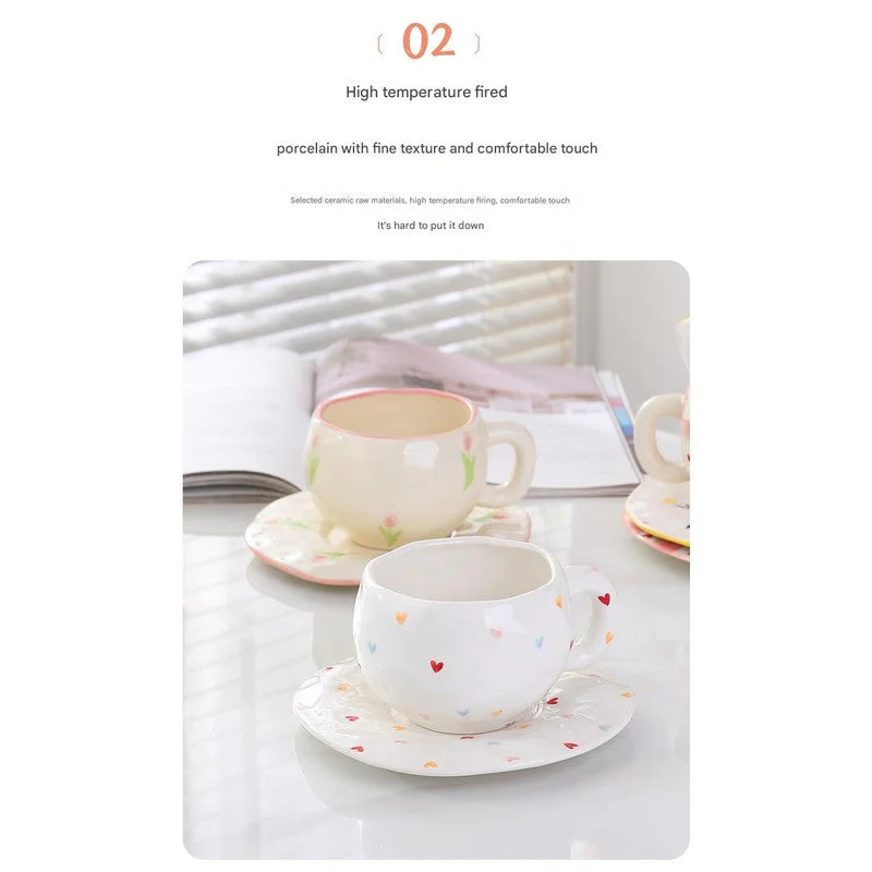 Hand-Painted Ceramic Coffee Cup and Saucer Set - Vintage