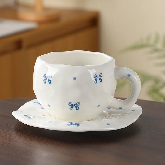 Hand-Painted Ceramic Coffee Cup and Saucer Set - Vintage