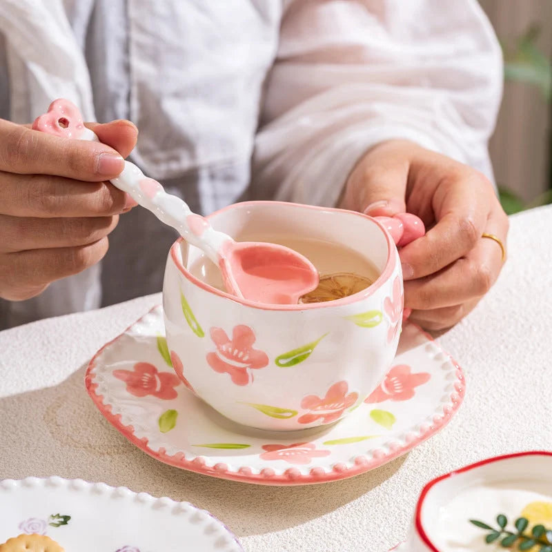 Hand-Painted Ceramic Coffee Mug and Saucer Set - Whimsical