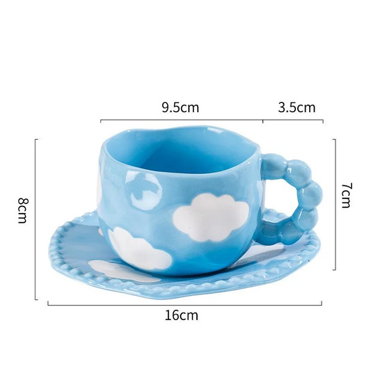 Hand-Painted Ceramic Coffee Mug and Saucer Set - Whimsical
