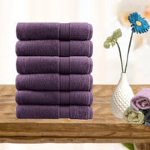 Hand Towel Set 6 Piece Ultra Light Cotton Aubergine - Home