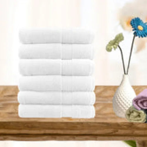Hand Towel Set 6 Piece Ultra Light Cotton White - Home &