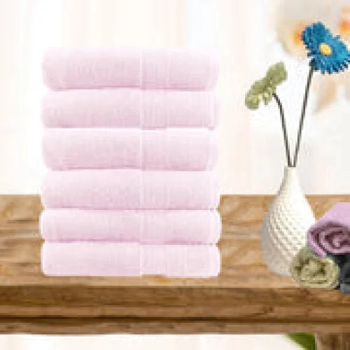 Hand Towels 6 Piece Ultra Light Cotton Baby Pink - Home &