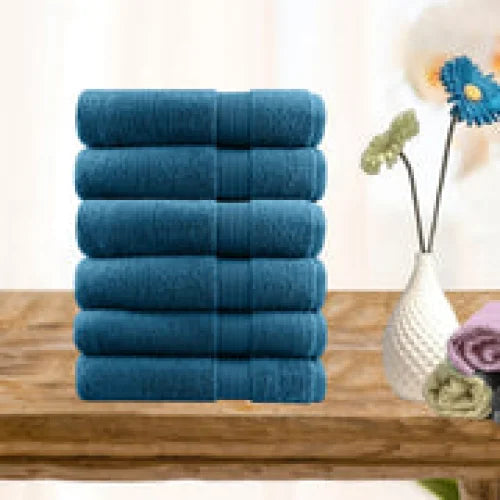 Hand Towels 6 Piece Ultra Light Cotton Teal - Home & Garden