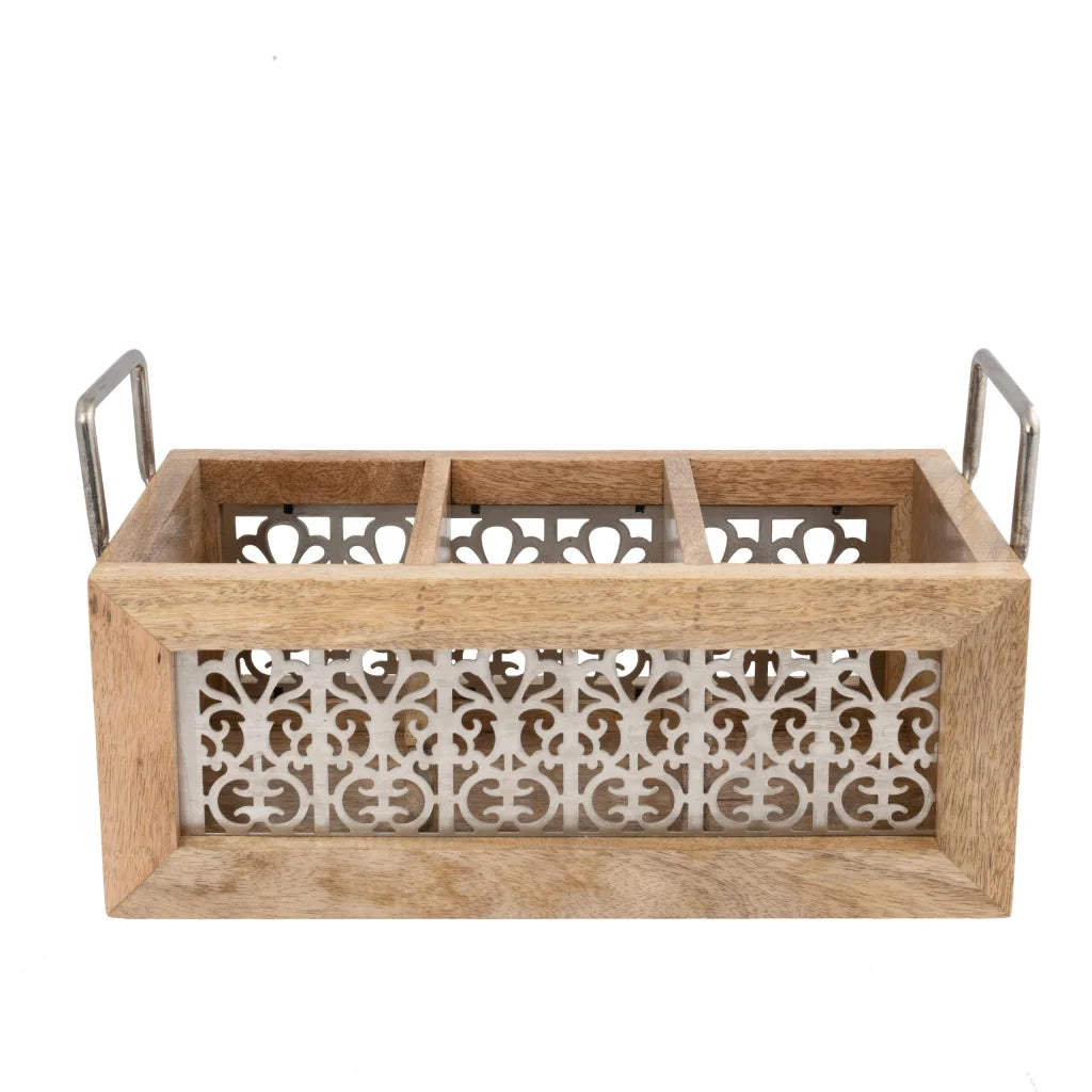 Handcrafted Mango Wood Cutlery / Storage Caddy Three