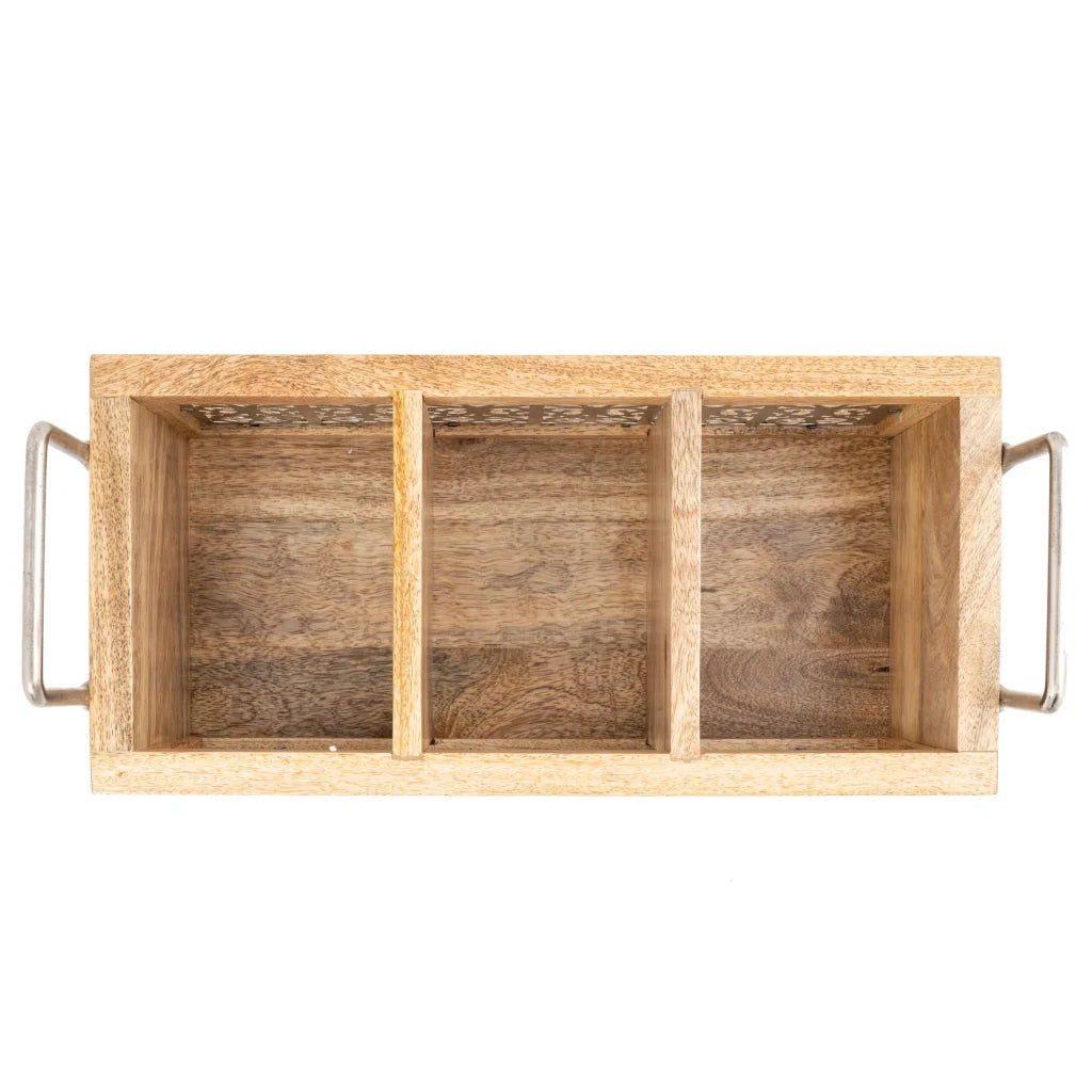 Handcrafted Mango Wood Cutlery / Storage Caddy Three