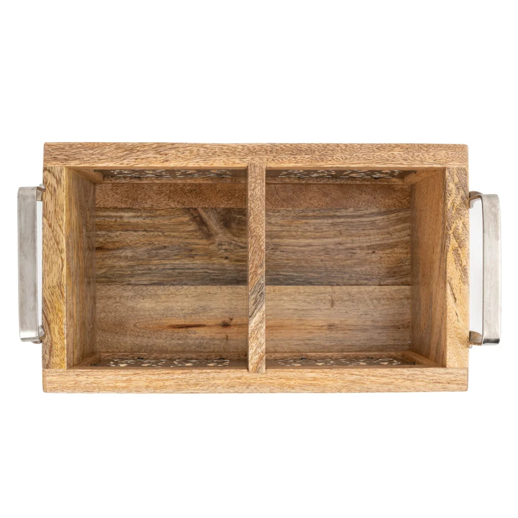 Handcrafted Mango Wood Cutlery / Storage Caddy Two Division